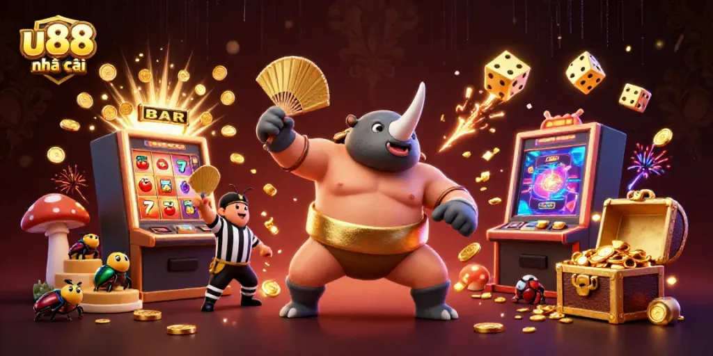 Experience the dynamic world of u88 nhà cái with a vibrant casino scene filled with winning symbols and excitement.