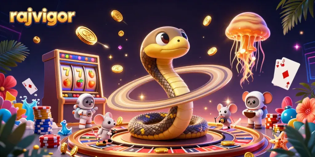 Bet on amazing cosmic games with Rajavigor's thrilling 3D slot characters and elements.