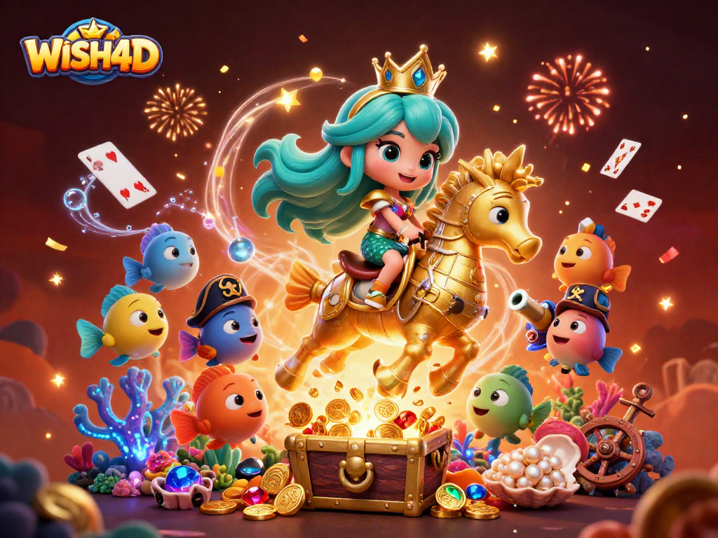 Experience the excitement of winning with WISH4D in this vibrant underwater casino scene.