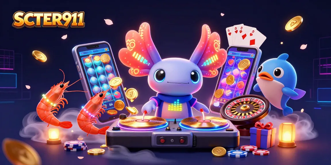 Engage with SCATTER911 and discover vibrant casino fun through our animated axolotl DJ!