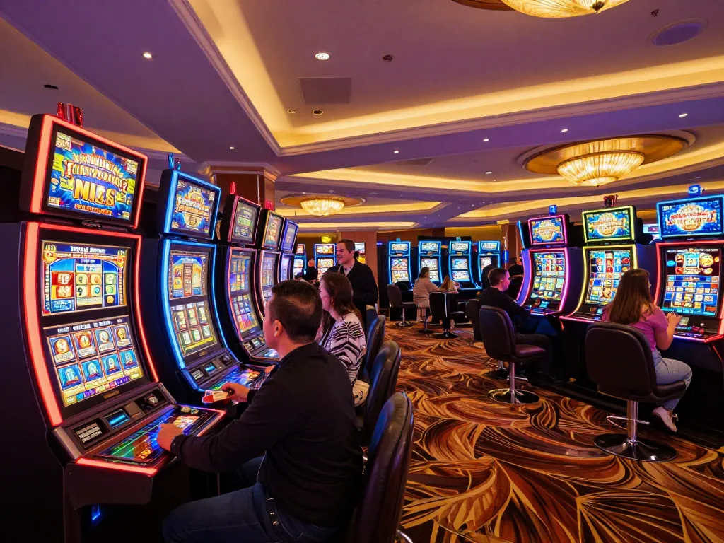 Players celebrating a jackpot win at BERLIAN889 luxury casino, vibrant atmosphere and colorful slot machines.